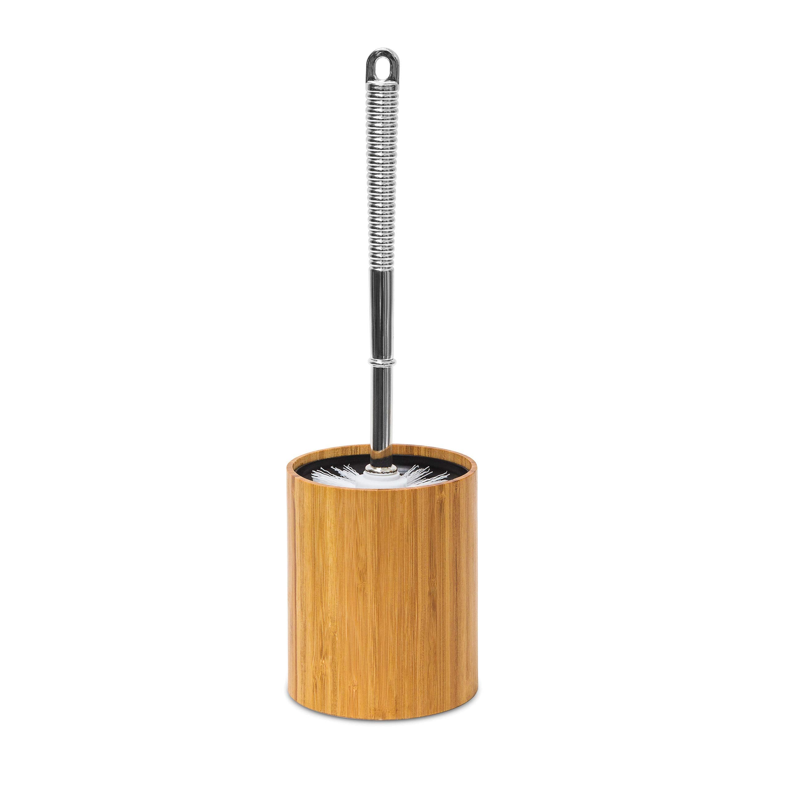 Relaxdays Bamboo Toilet Brush Holder – Natural Wood with Plastic Liner