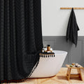 BTTN Narrow Boho Tufted Chevron Shower Curtain, Waterproof, 92x186cm, Black