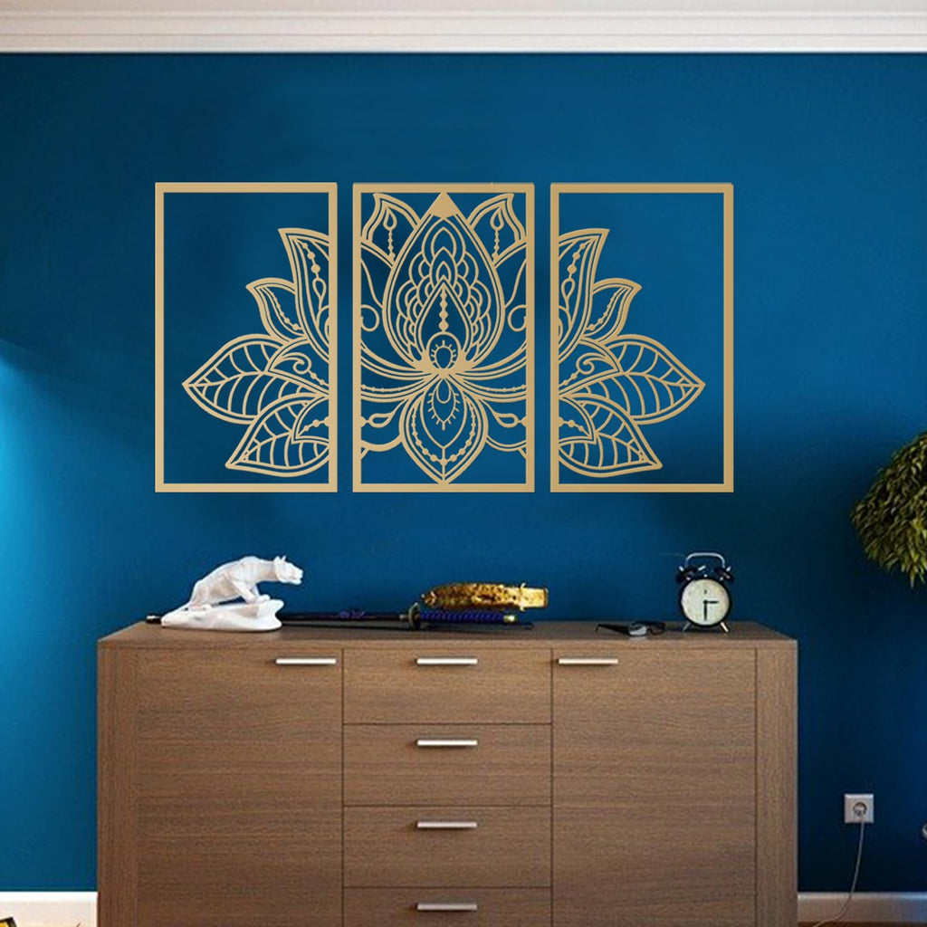 ESTART Metal Lotus Flower Wall Art – 3-Piece Large Mandala Zen Decor