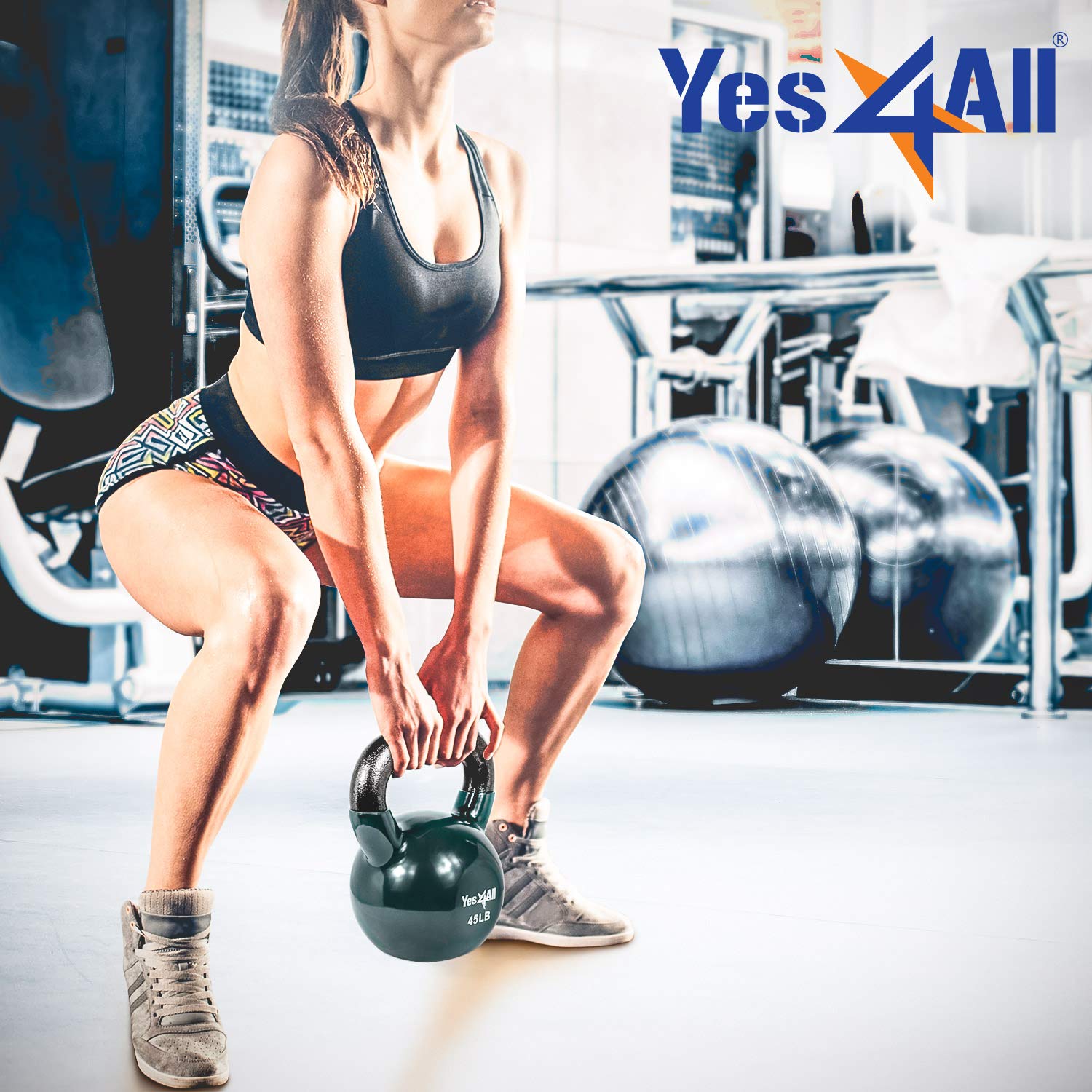 Yes4All Vinyl Coated Cast Iron Kettlebell Set | 4.5kg & 6.8kg Weights