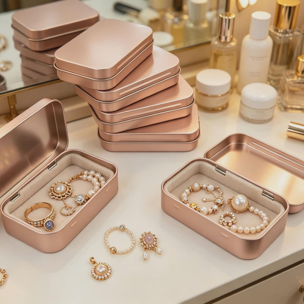 Rectangular Metal Hinged Tins, Rose Gold, 20 Pieces, 95x62x20mm - image 3