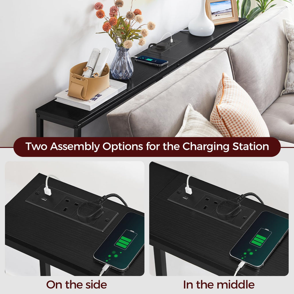 MAHANCRIS 180 CM Narrow Console Table with Power Outlet | Industrial Black