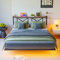 ARFARLY King Floating Bed Frame with LED Lights and Charging Station
