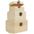 Belle Vous Unfinished Wood Treasure Chests | 3 Pack Hinged Storage Boxes