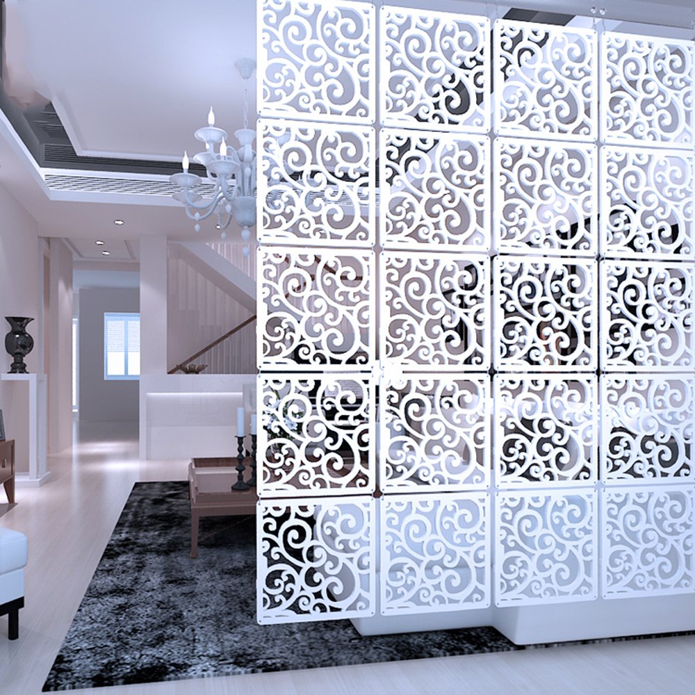 Y-Step 12Pcs Hanging Room Divider Screen | White Wood Plastic Panels