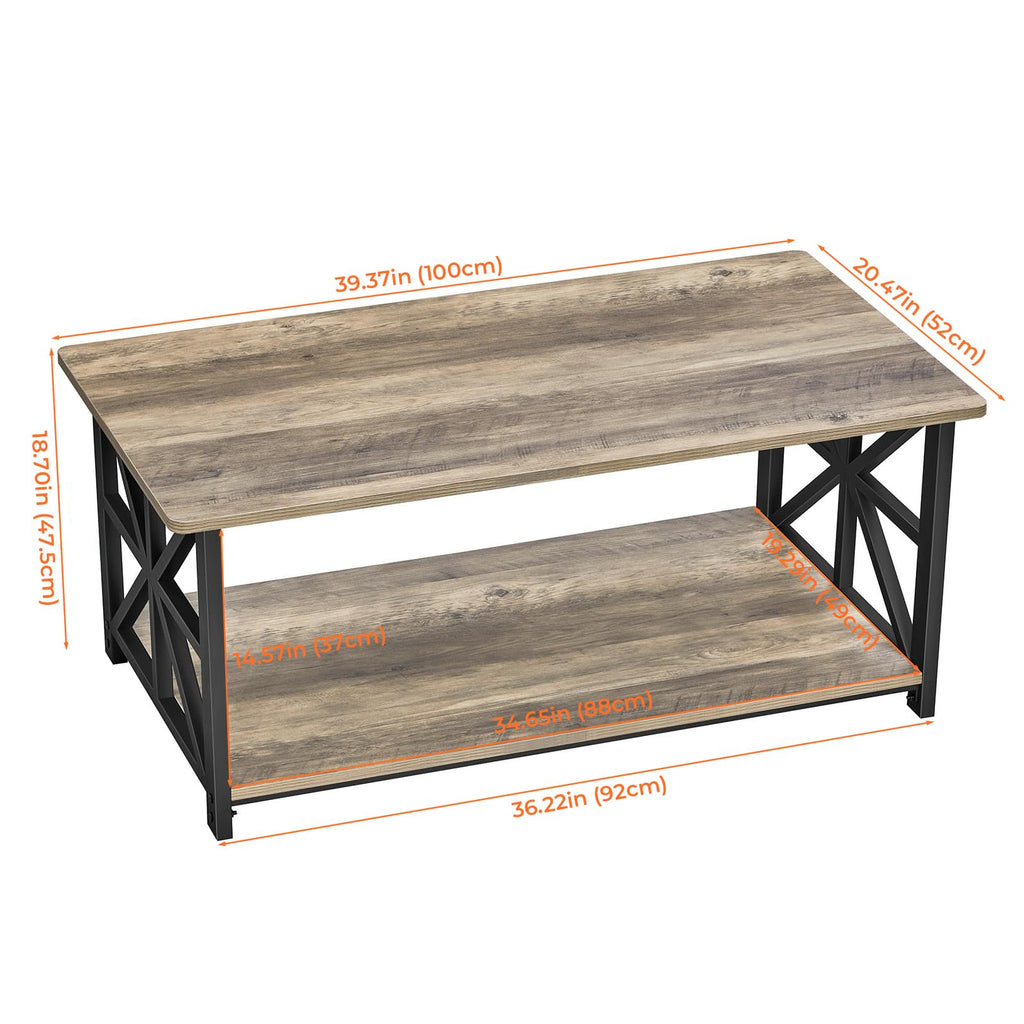 GreenForest 100cm Coffee Table – 2-Tier Storage X-Frame Center Table