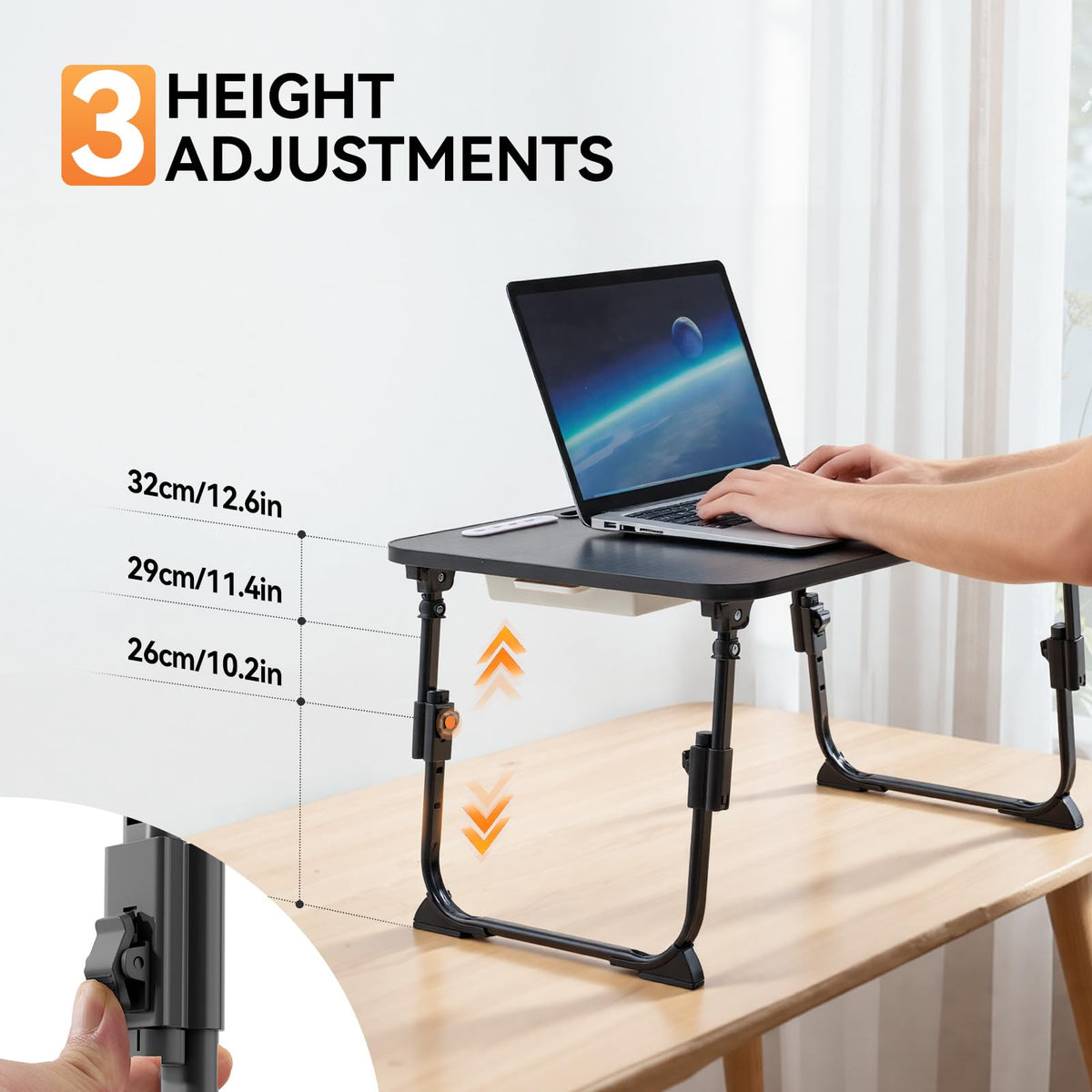 BTGGG Laptop Bed Table Height Adjustable, Upgraded Bed Desk with USB Charge Port & Side Drawer - image 2