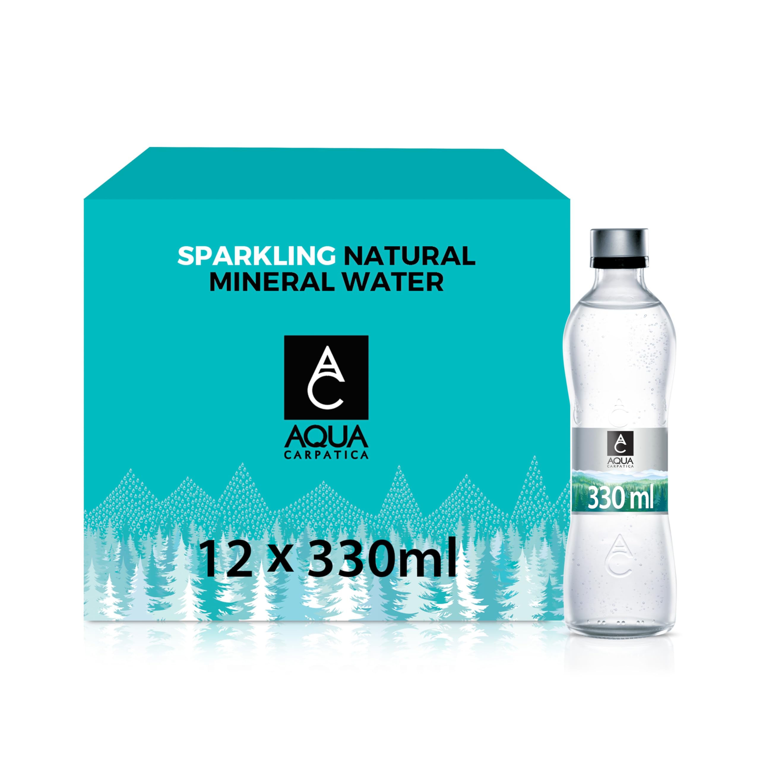 AQUA Carpatica Sparkling Mineral Water – Nitrate-Free Glass 330ml x 12