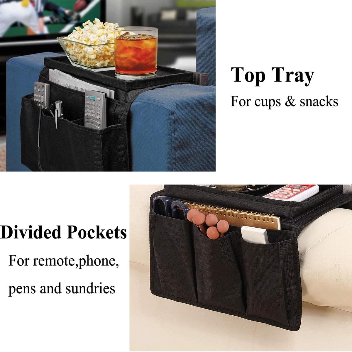 Ccomage Sofa Armrest Bag with 6 Pockets Living Room Couch Hanging Storage Bag Space Saving Chair Tray Sofa Organizer Removable Couch Caddy Pocket for - image 4