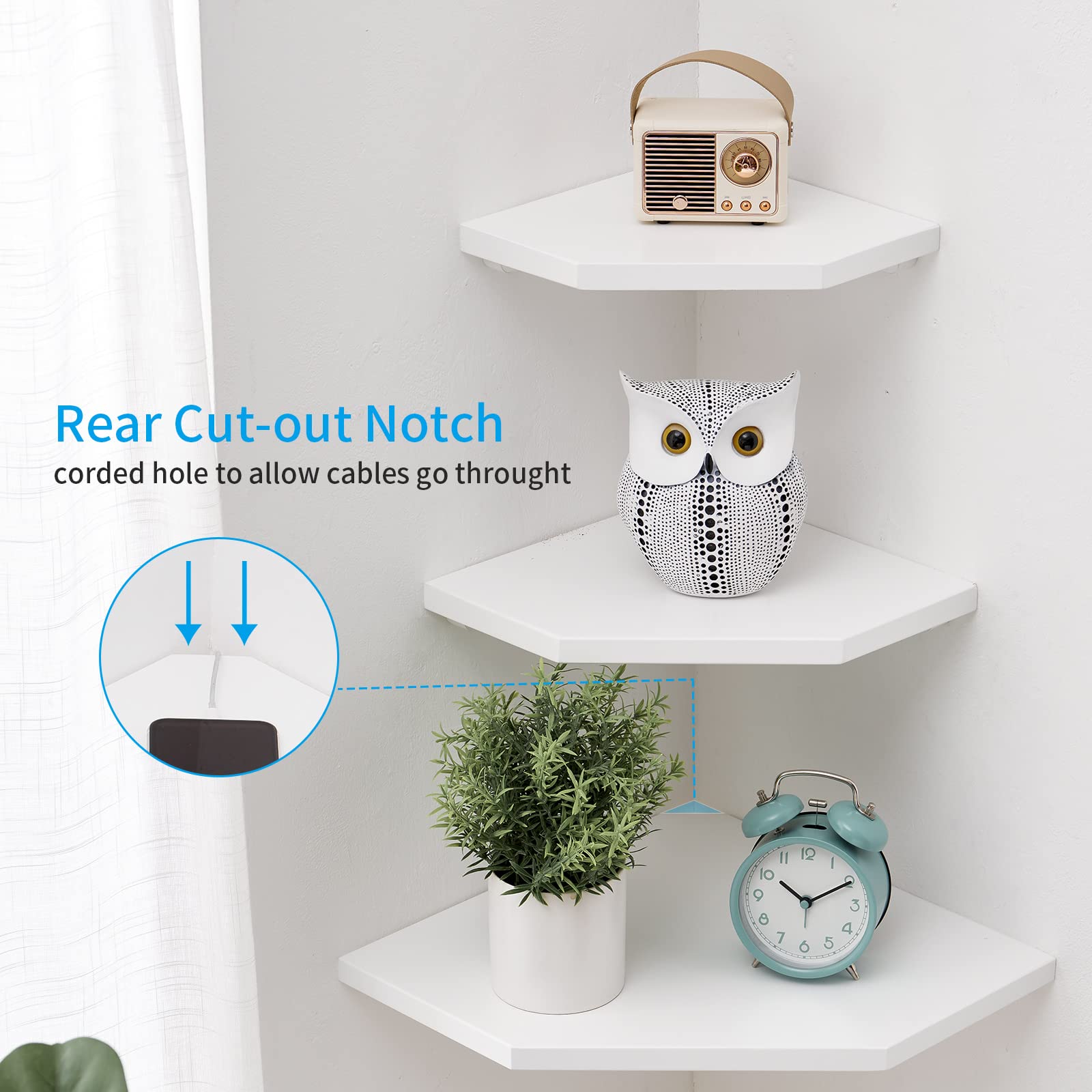 GIEANOO Solid Oak Floating Corner Shelves – Set of 2 White Wall Shelves