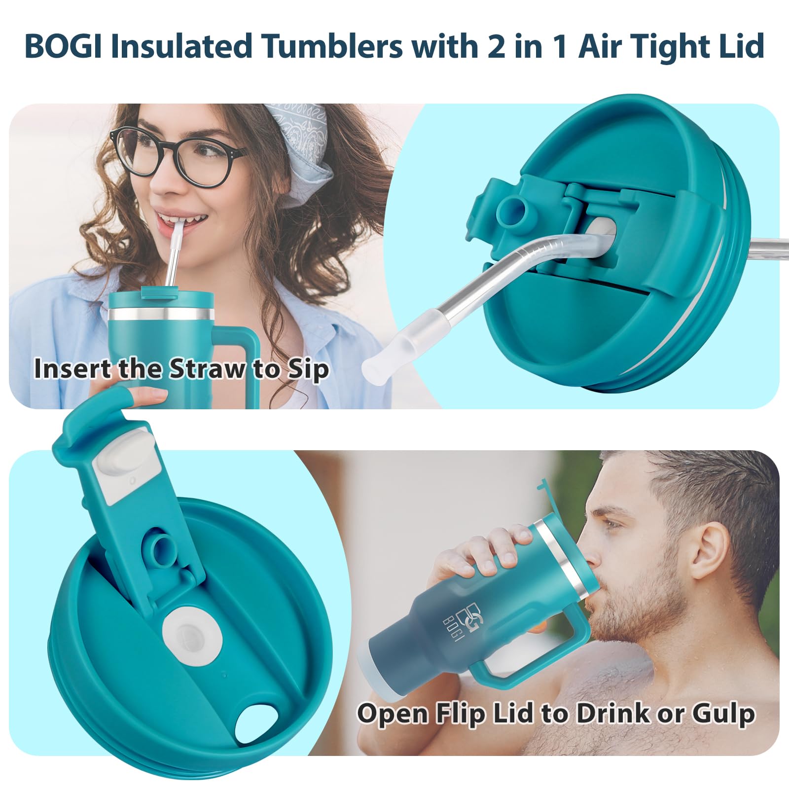 BOGI 40oz Insulated Tumbler with Handle | Leakproof Stainless Steel Mug