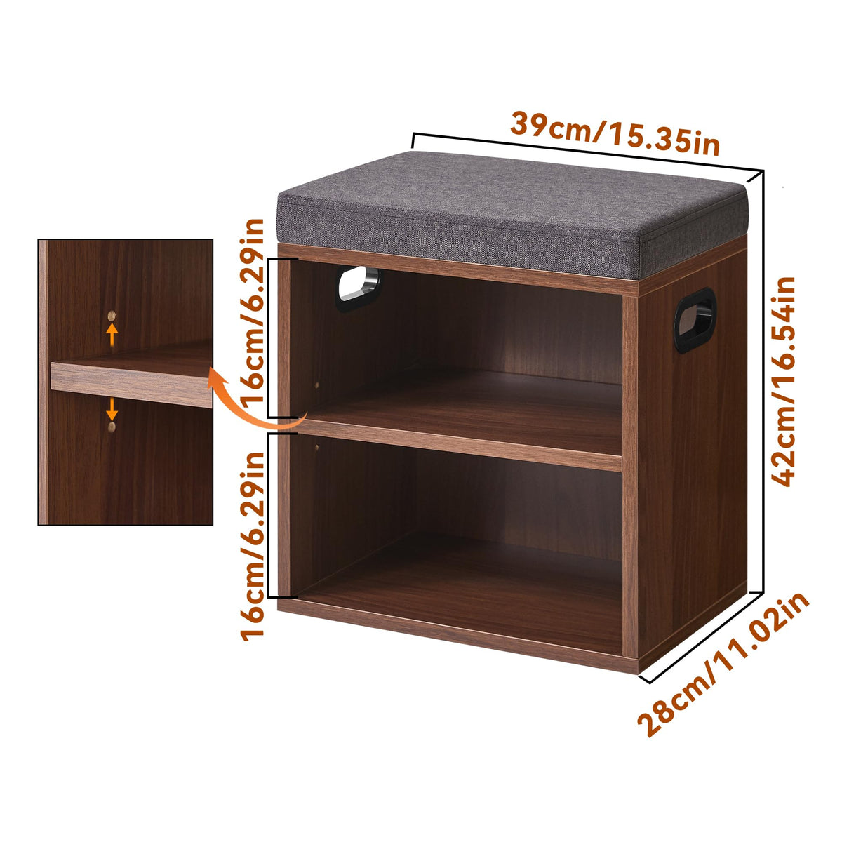YMYNY Small Shoe Storage Bench with Cushion, Light Walnut HBD028LW - image 3