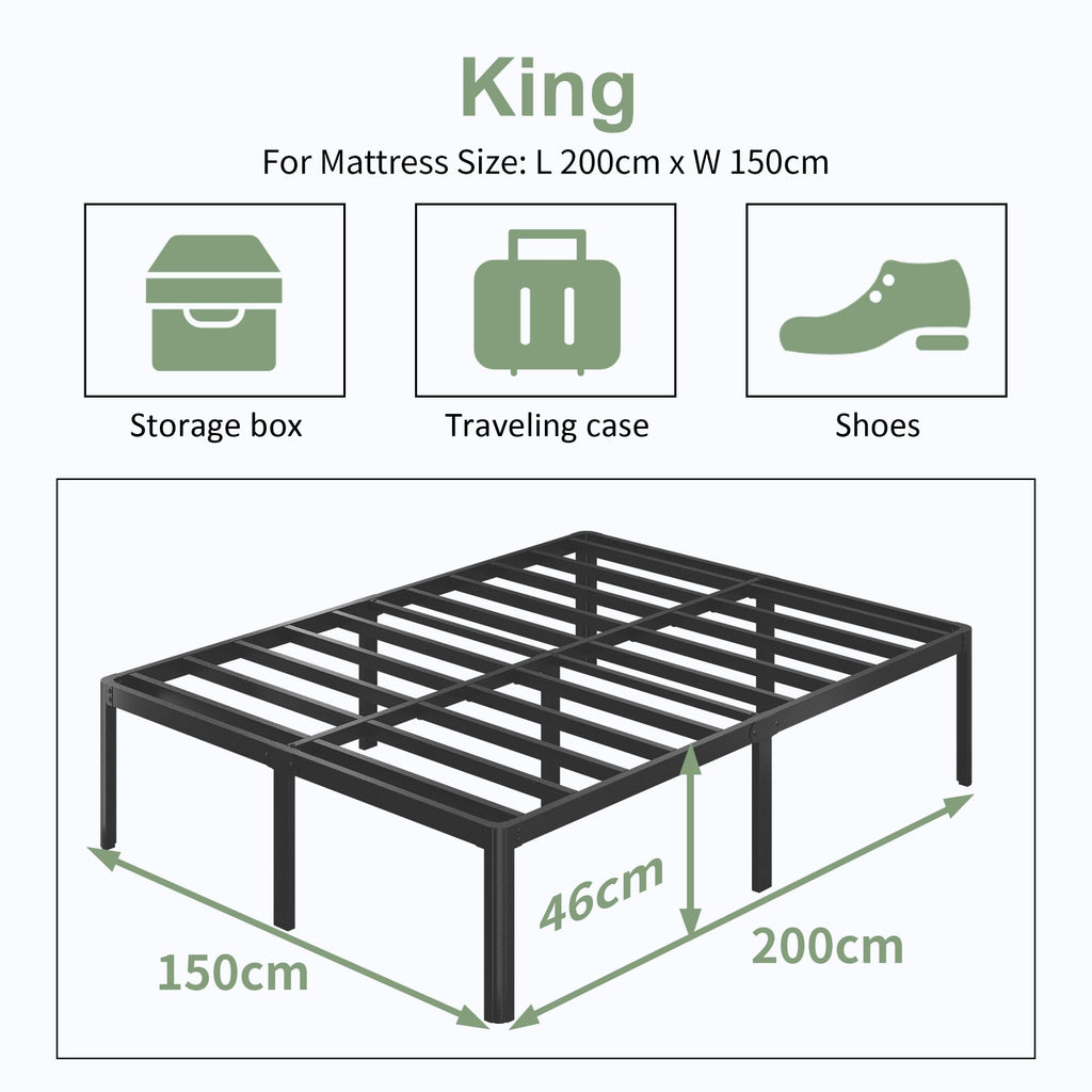 Lutown-Teen King Size Metal Bed Frame | 46cm High Heavy Duty Platform