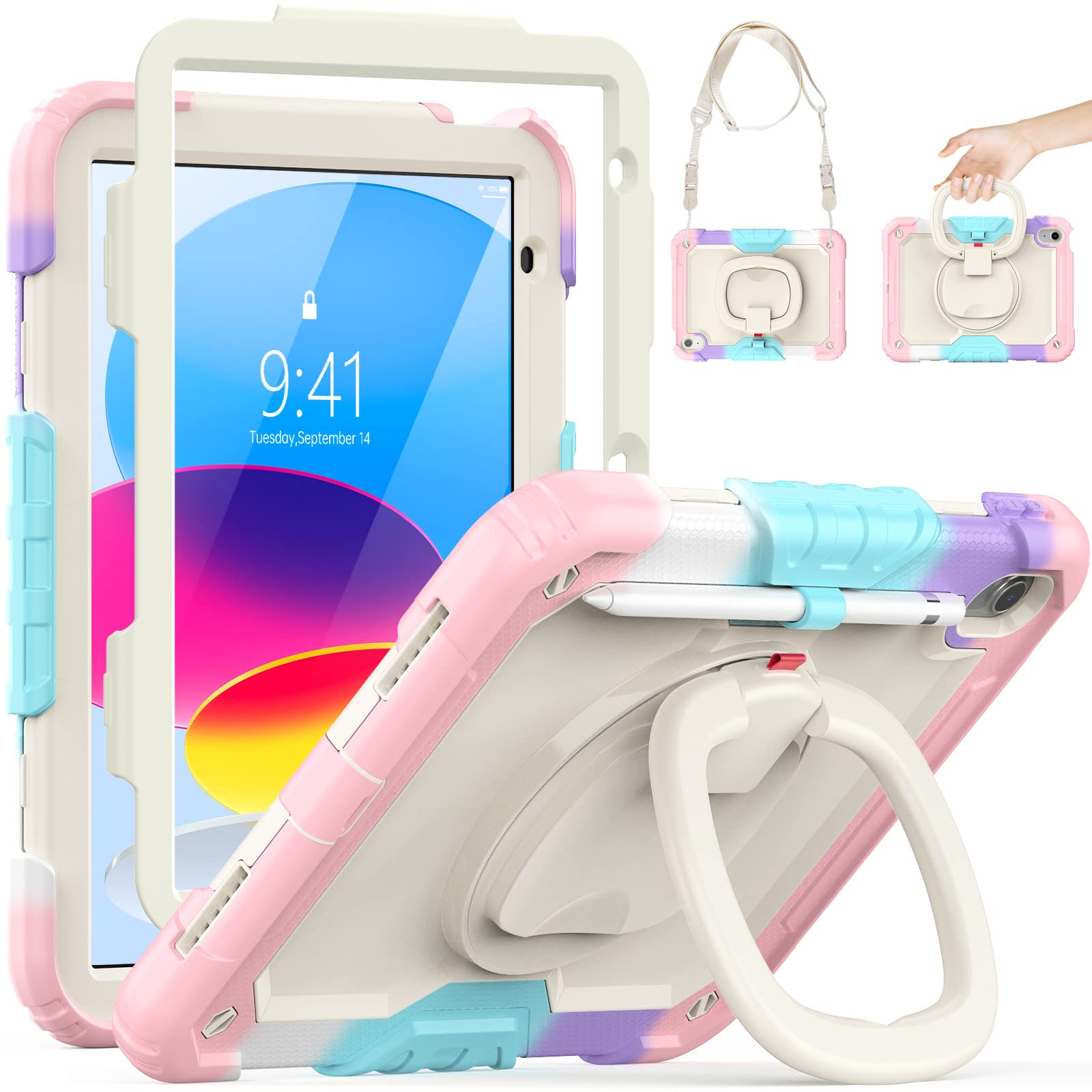 SEYMCY iPad 11/10.9 Case - Shockproof Kids Cover with Stand & Strap