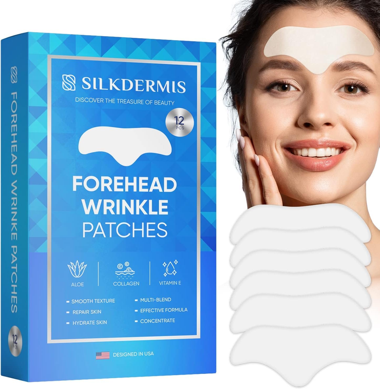 SILKDERMIS Forehead Wrinkle Patches - Collagen Anti-Aging Treatment (12ct)