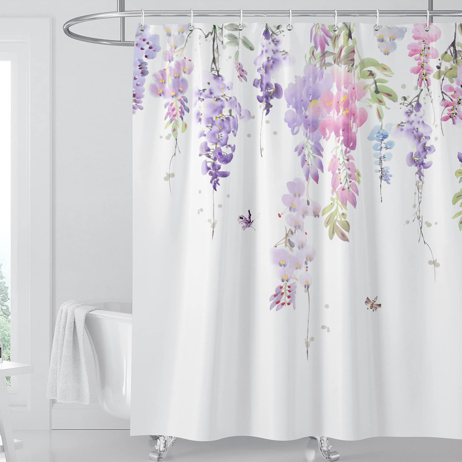 BANLMEYD Floral Shower Curtain | Waterproof Weighted Polyester, 180x180cm