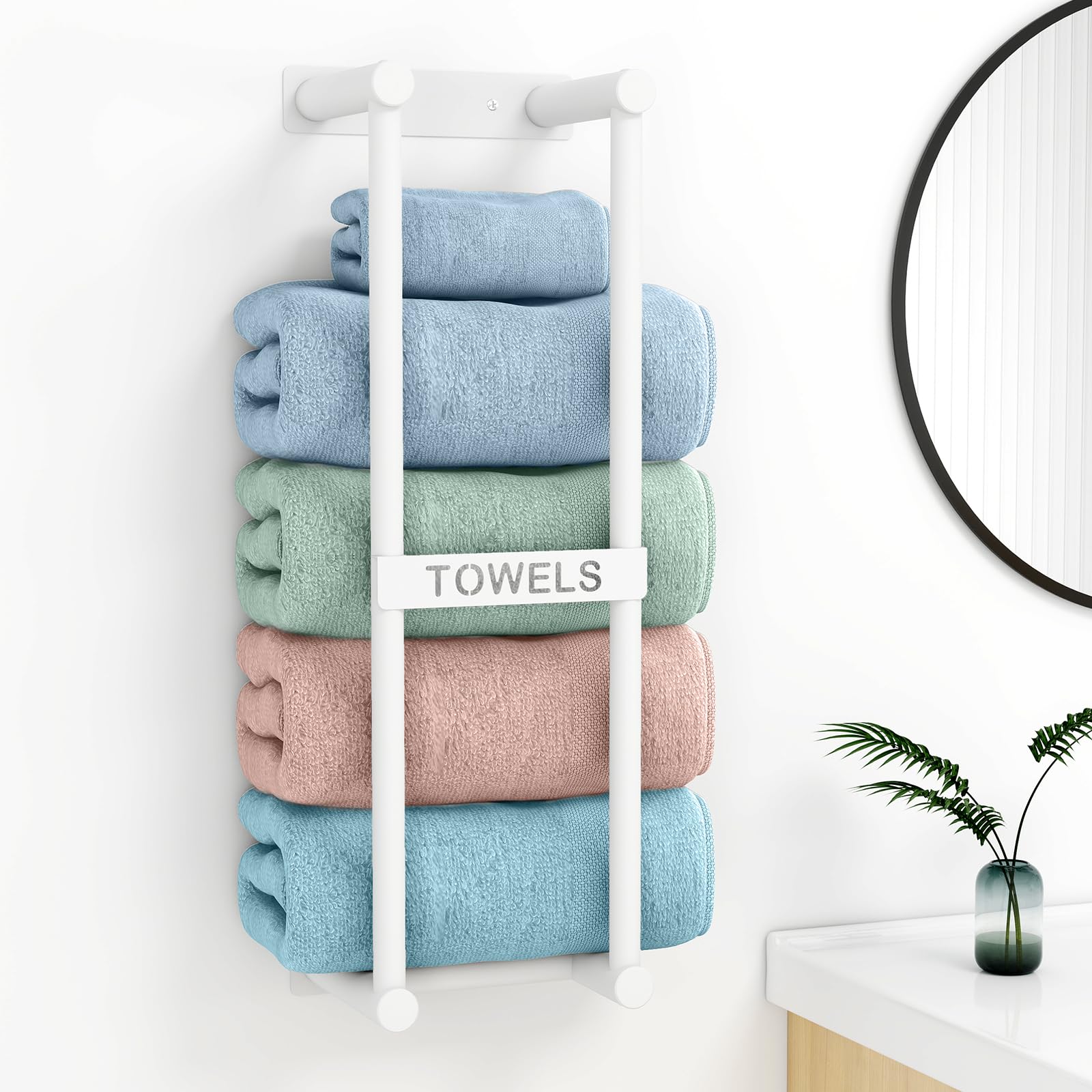 STWWO Wall Mounted Towel Rack – 56cm White Metal Holder for Bath Sheets
