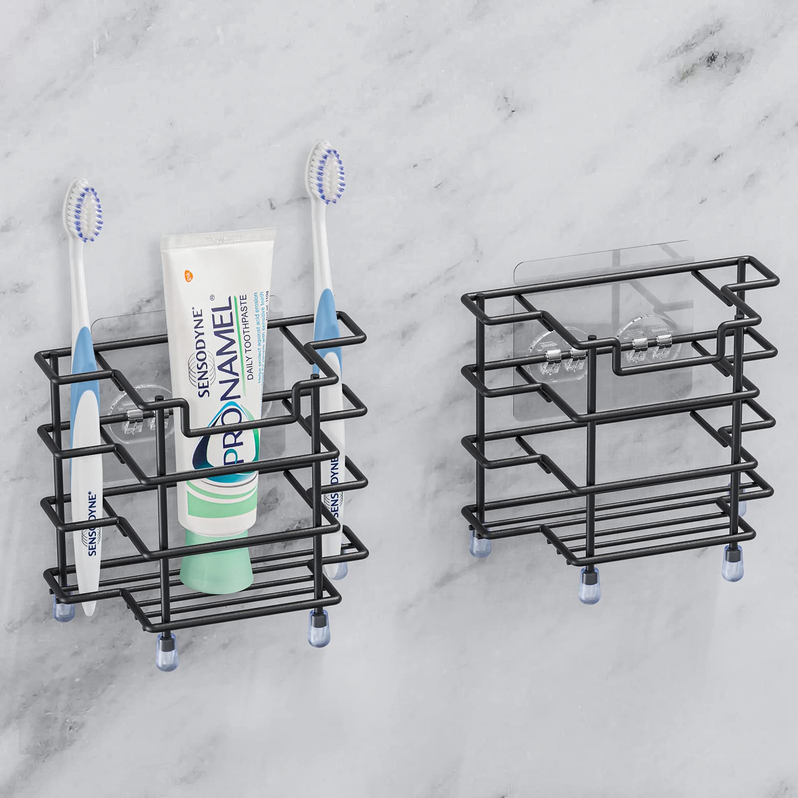 Linkidea 2-Pack Stainless Steel Wall Mount Toothbrush Holder - Black