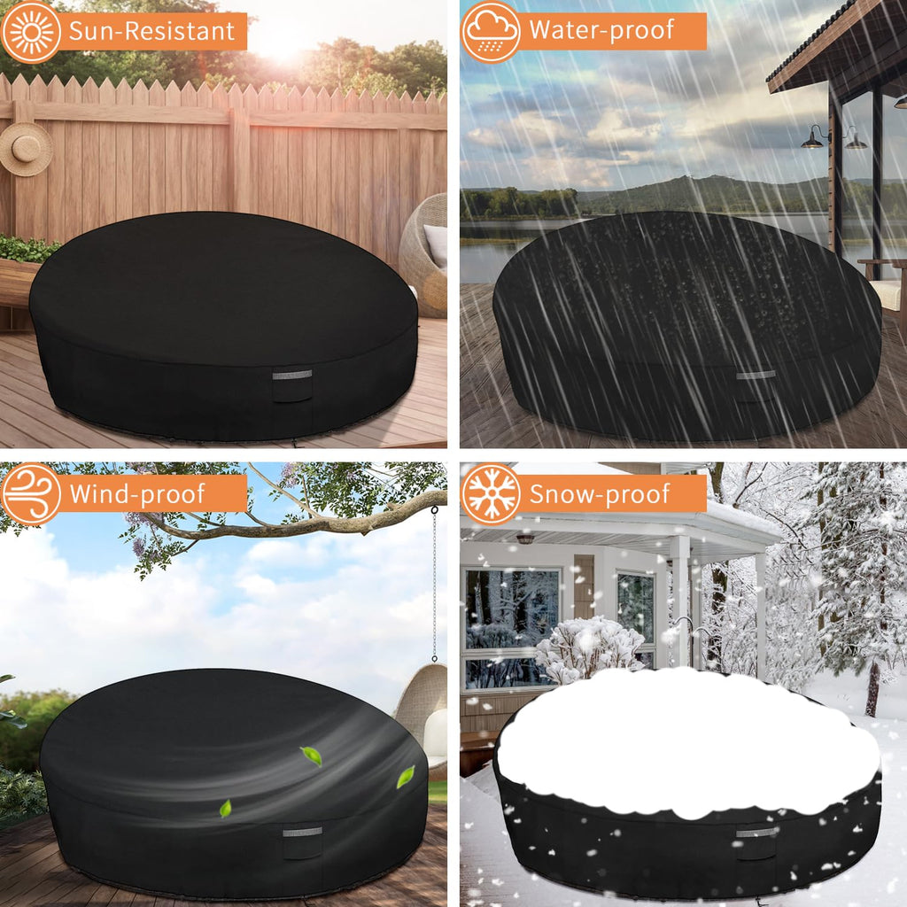 Dokon Round Garden Day Bed Cover – Heavy Duty 600D Oxford Fabric, Black