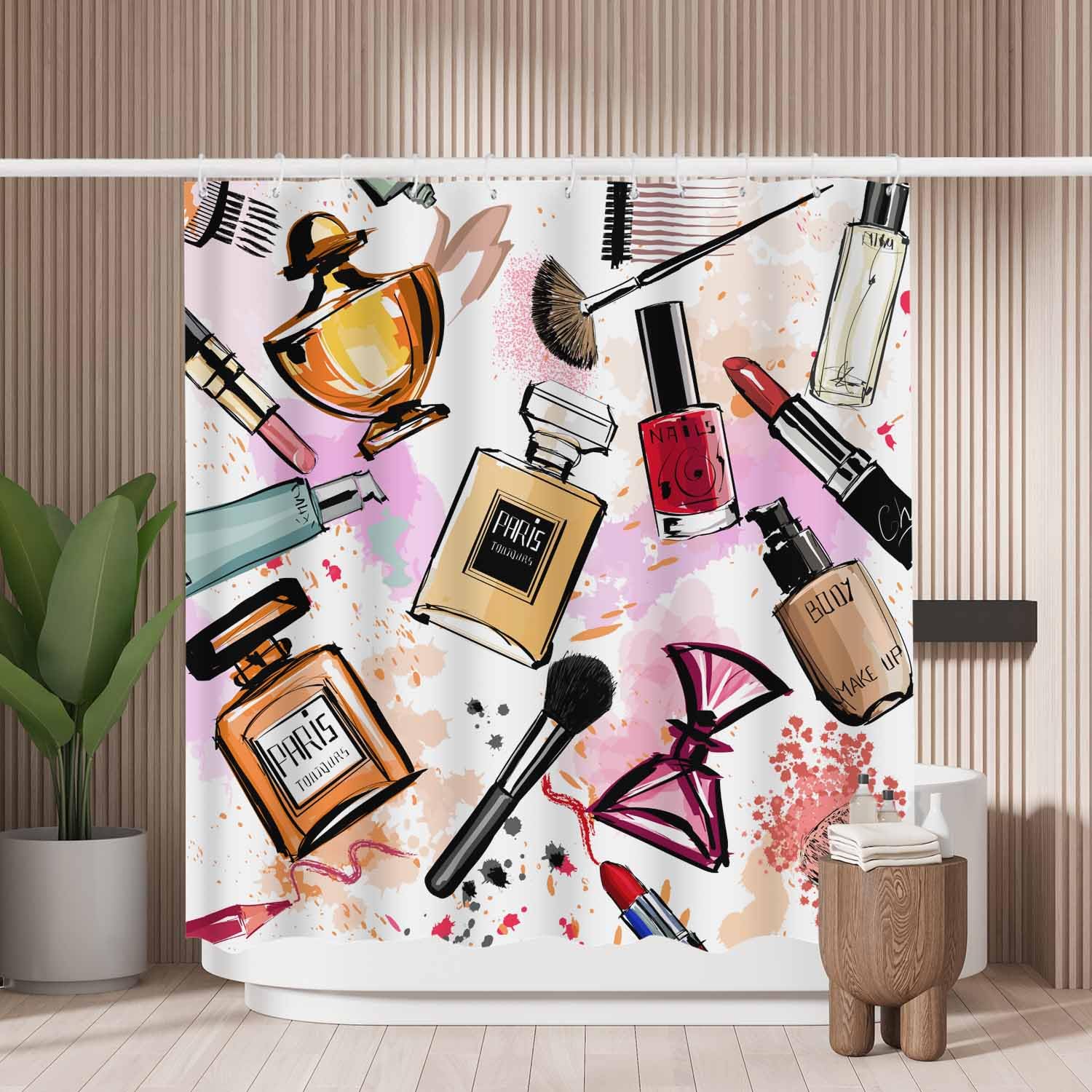 Watercolor Cosmetics Shower Curtain – Mold Resistant Polyester