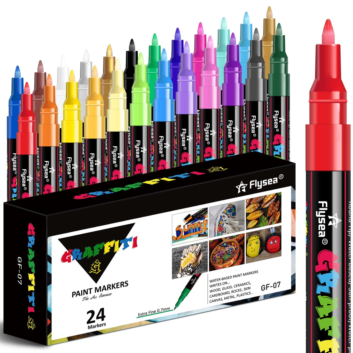 Alitastro 24 Acrylic Paint Pens – 0.7mm Extra Fine Tip Markers for Rock Art