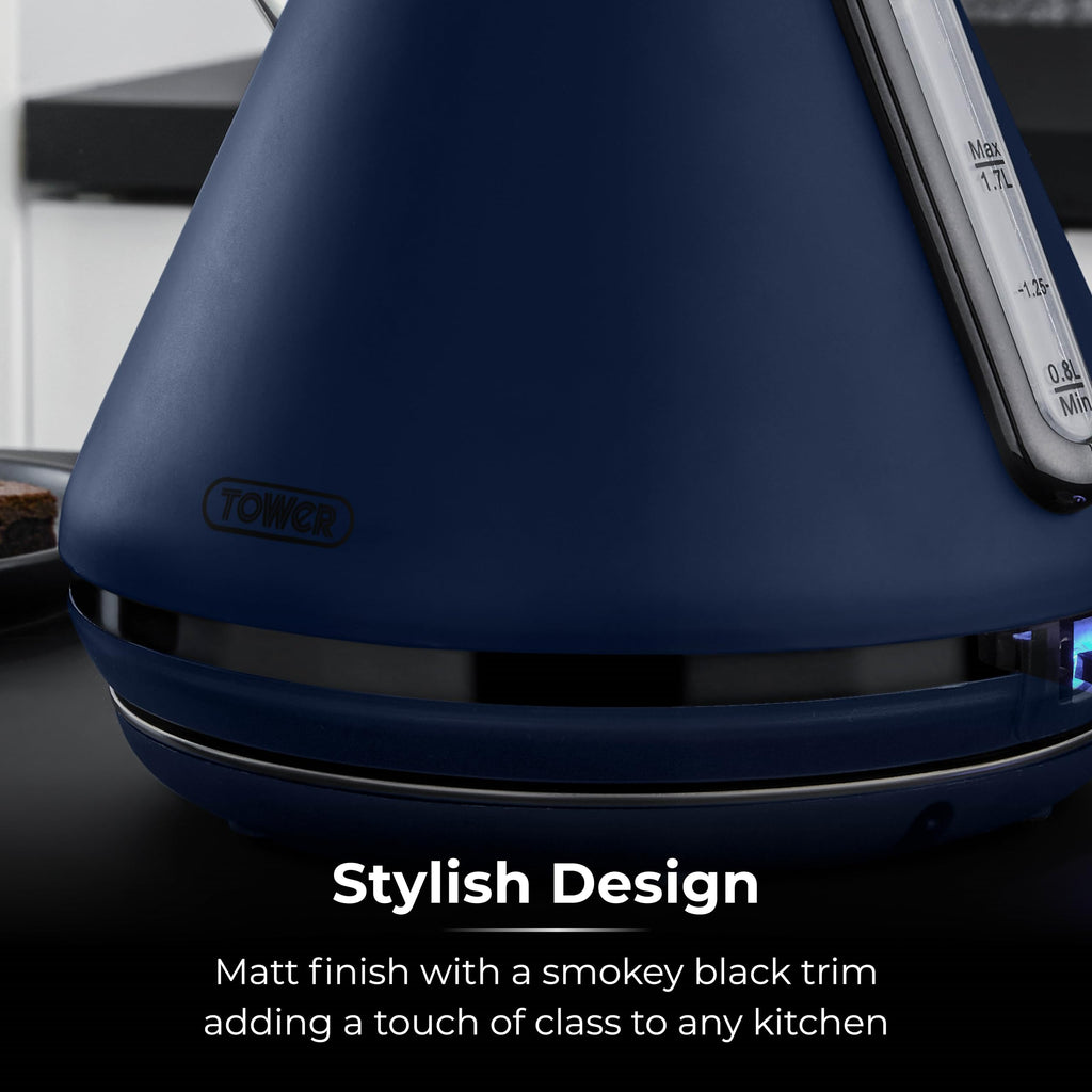 Tower Sera Pyramid Kettle | 1.7L Rapid Boil 3KW | Midnight Blue