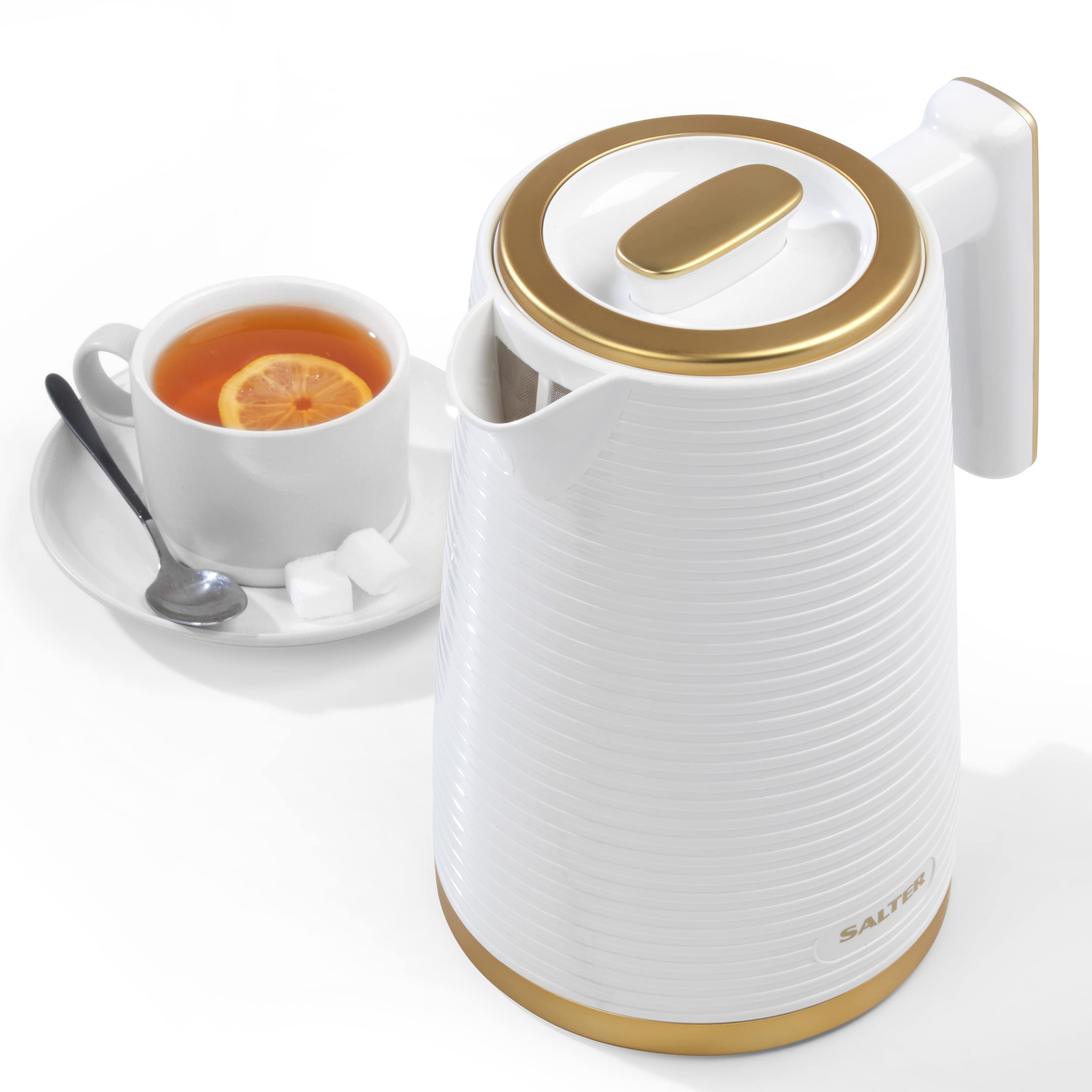 Salter Palermo Kettle and 2-Slice Toaster Set – White and Gold, 1.7L