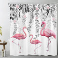 Pink Flamingo Shower Curtain | Tropical Floral Waterproof Fabric