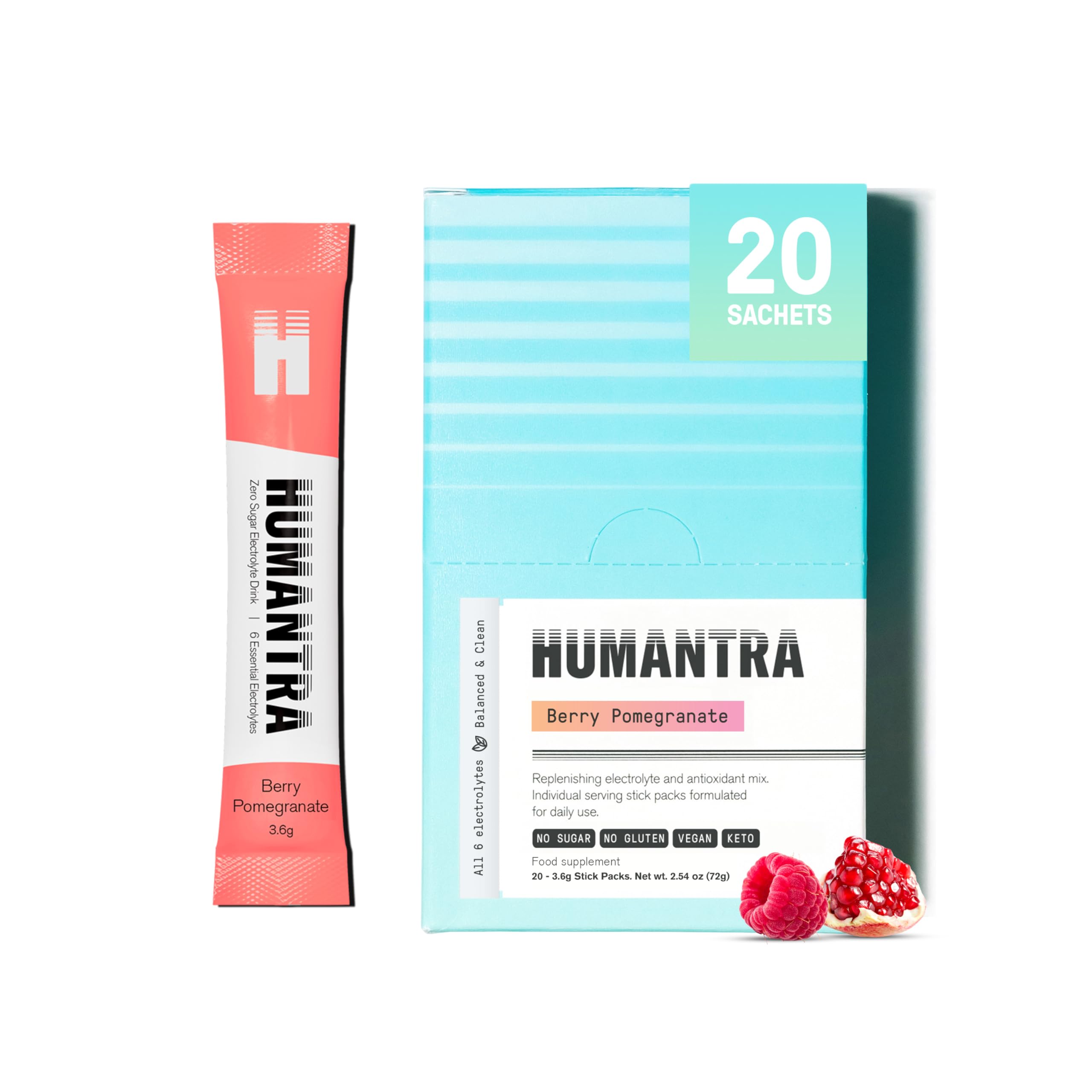 Humantra Electrolyte Powder - Berry Pomegranate Hydration (20 Count)