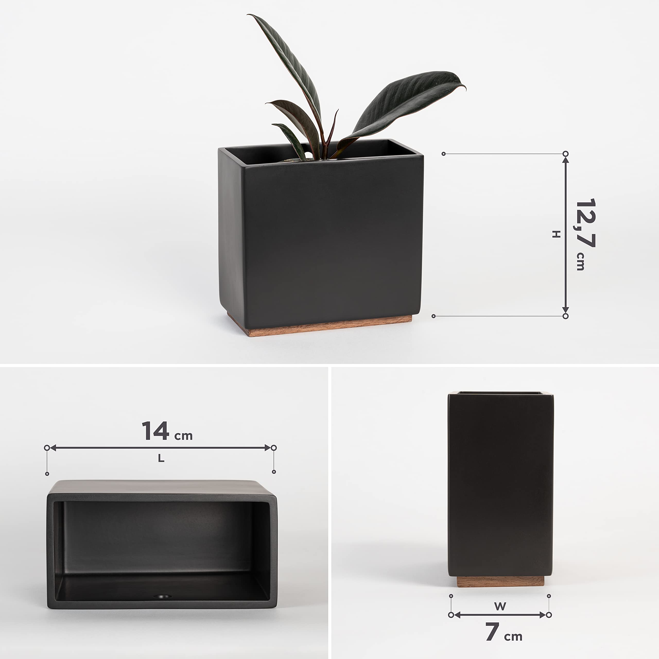 Kazai Alma Wall Planters | Set of 3 Resin & Wood Hanging Indoor Pots