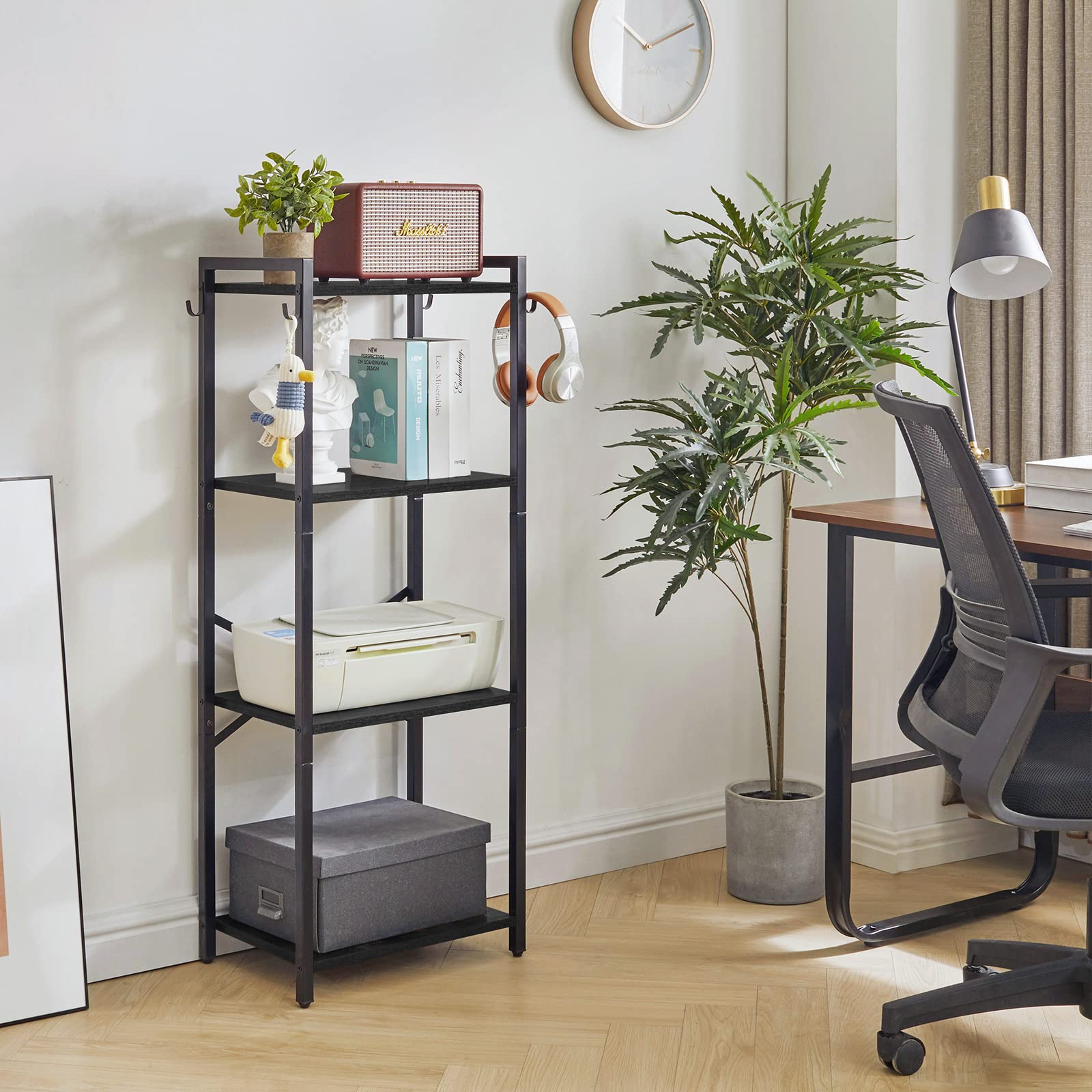 YMYNY 4-Tier Industrial Bookcase | Metal Storage Rack & Plant Stand, Black