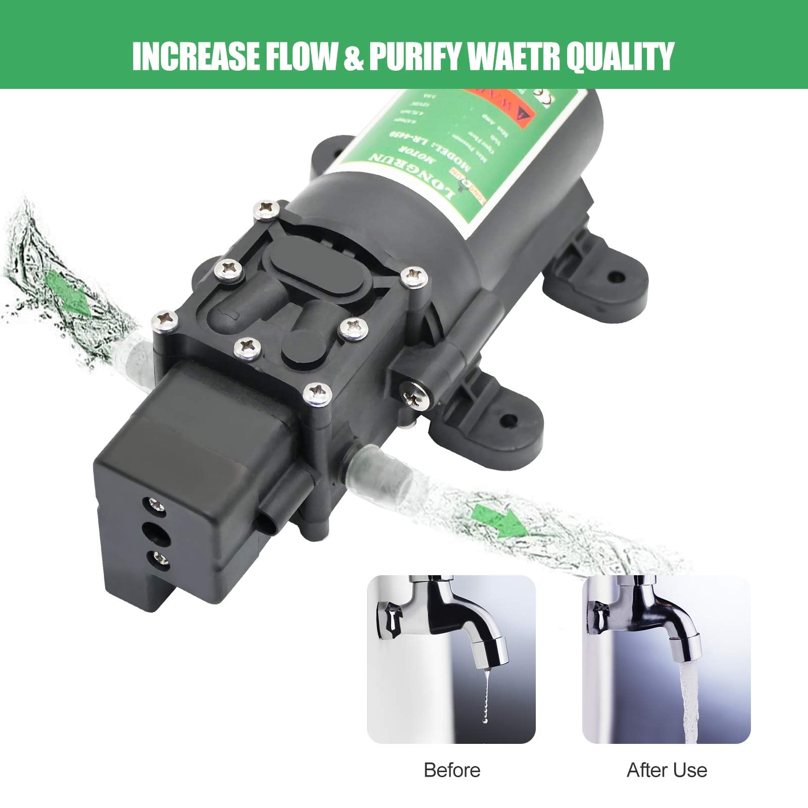 LONGRUN 12V Diaphragm Water Pump | 85 PSI Self Priming Caravan Pump