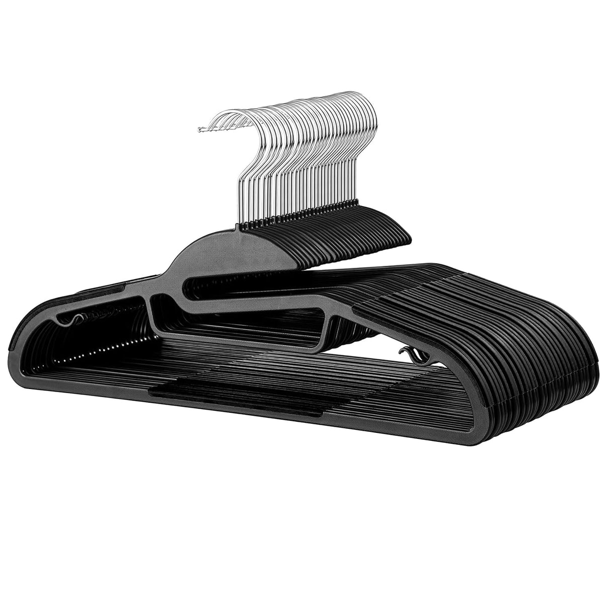 DrySmart Pack of 10 Heavy Duty Black Coat Hangers, 0.5cm Thick, S-Shaped Opening, Non-Slip Plastic Clothes Hanger Space Saving Slim Design - image 1