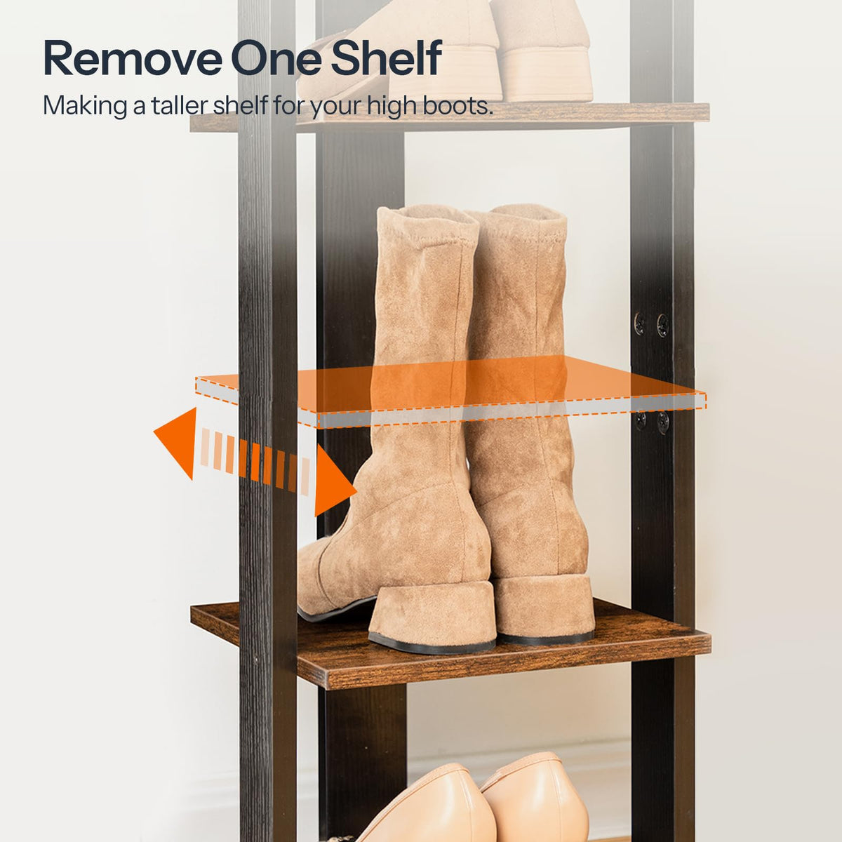 HOOBRO Shoe Rack Wooden, Tall Shoe Rack, Narrow Shoe Storage Organizer with 2 Hooks, Slim Narrow Shelf, Vertical Tower for Entrance, Living Room - image 5