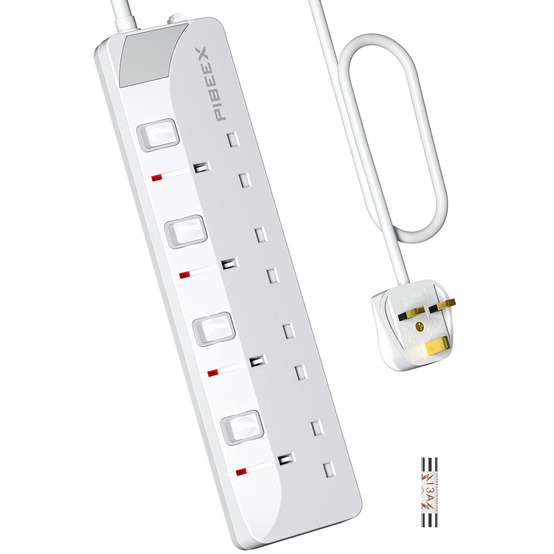 PIBEEX 4 Way Extension Lead with Individual Switches | 5m Power Strip