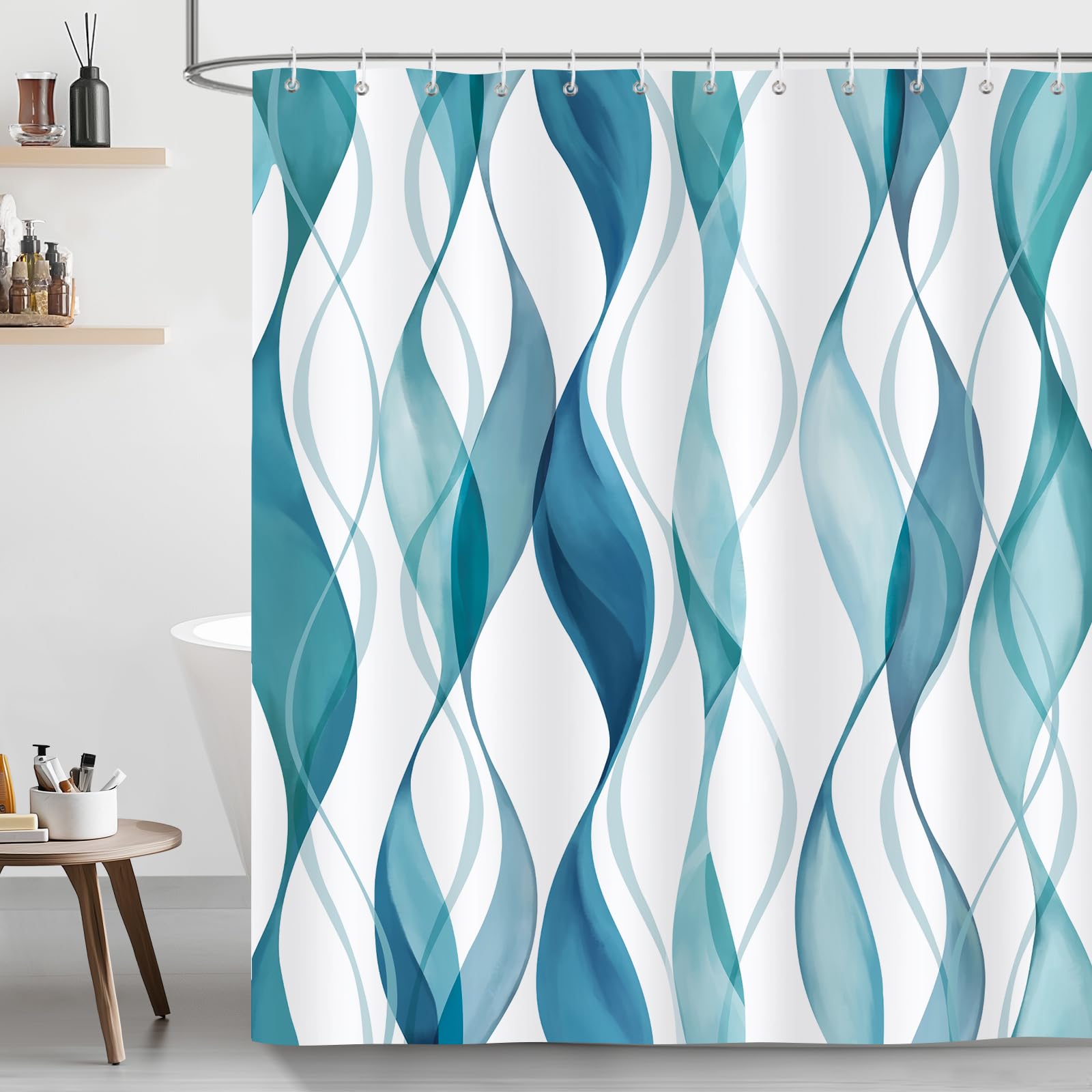 Blue and Teal Striped Polyester Shower Curtain | 180x180cm