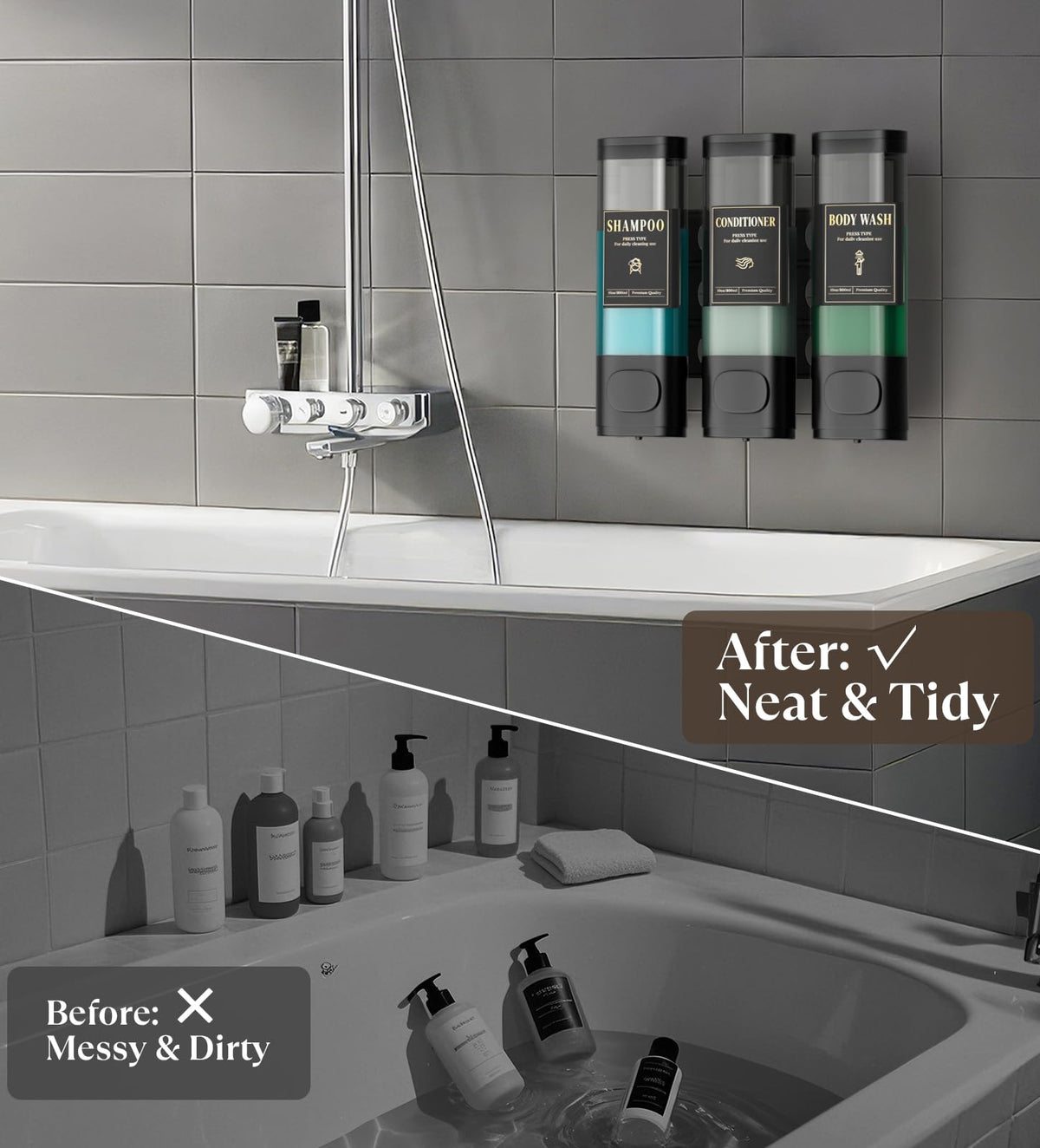 Luxspire Shampoo and Conditioner Dispenser, Shower Soap Dispenser 3-Chamber - image 3