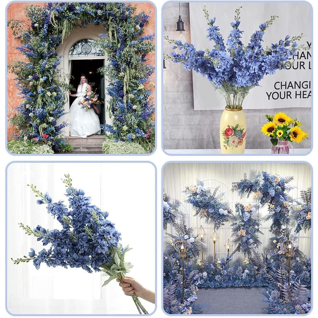 2Pcs Artificial Delphinium Silk Flowers – 33.5" Blue Faux Stems