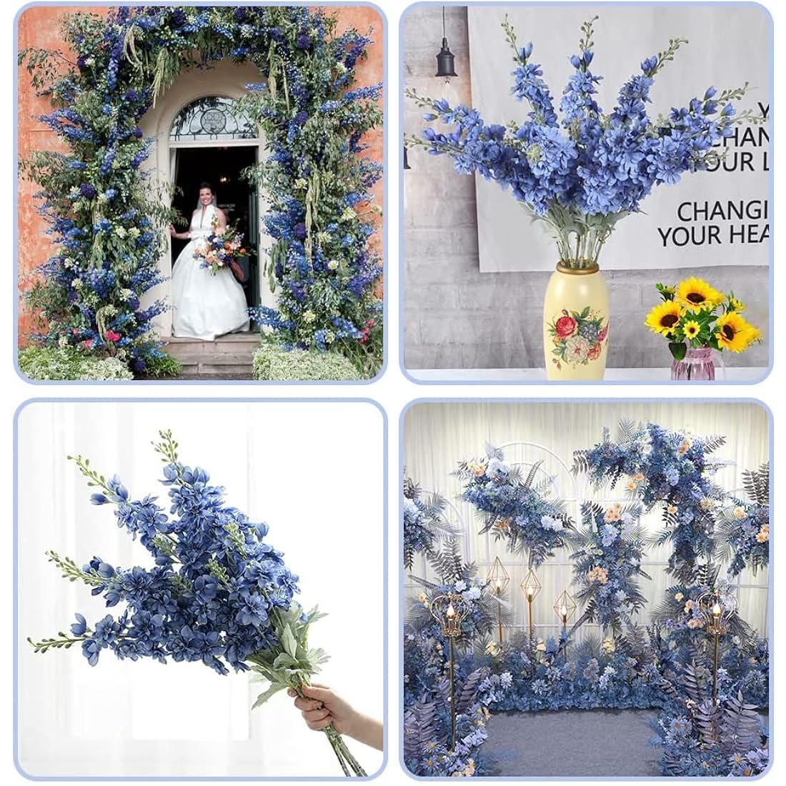 2Pcs Artificial Delphinium Silk Flowers – 33.5" Blue Faux Stems