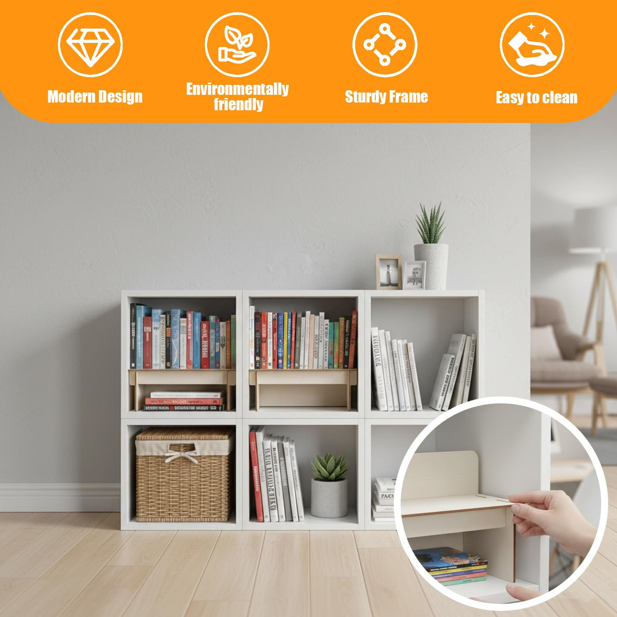 SUNUCO Paperback Book Riser insert compatible with Ikea Kallax Storage Unit, Inserts Shelves for Improved Book Organization, 2Pcs - image 5