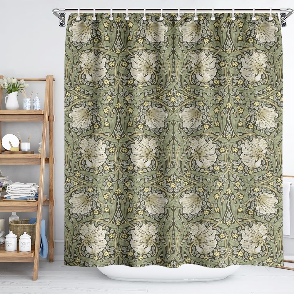 Botanical Sage Green Flower Shower Curtain | 72x72 Polyester