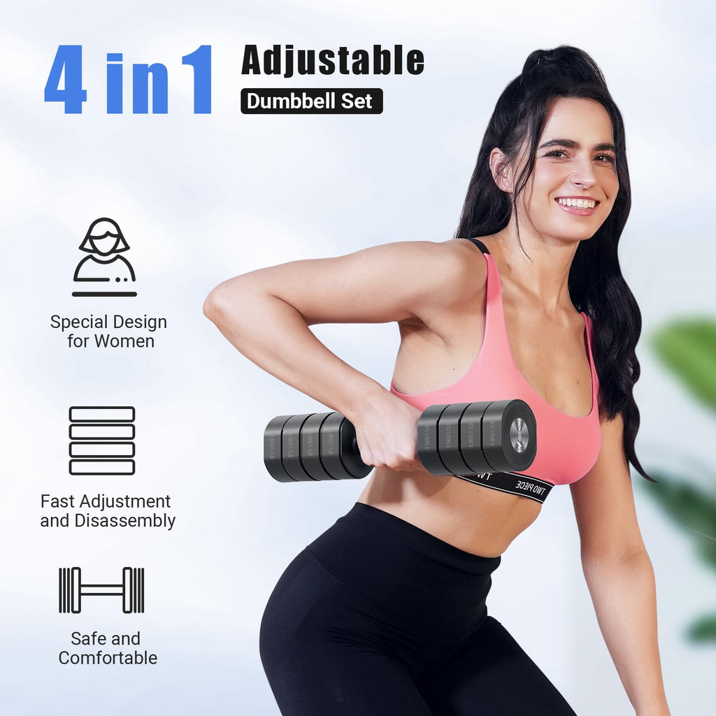 MERACH Adjustable Dumbbell Set of 2 | 4-in-1 Hand Weights 1-4kg - Black