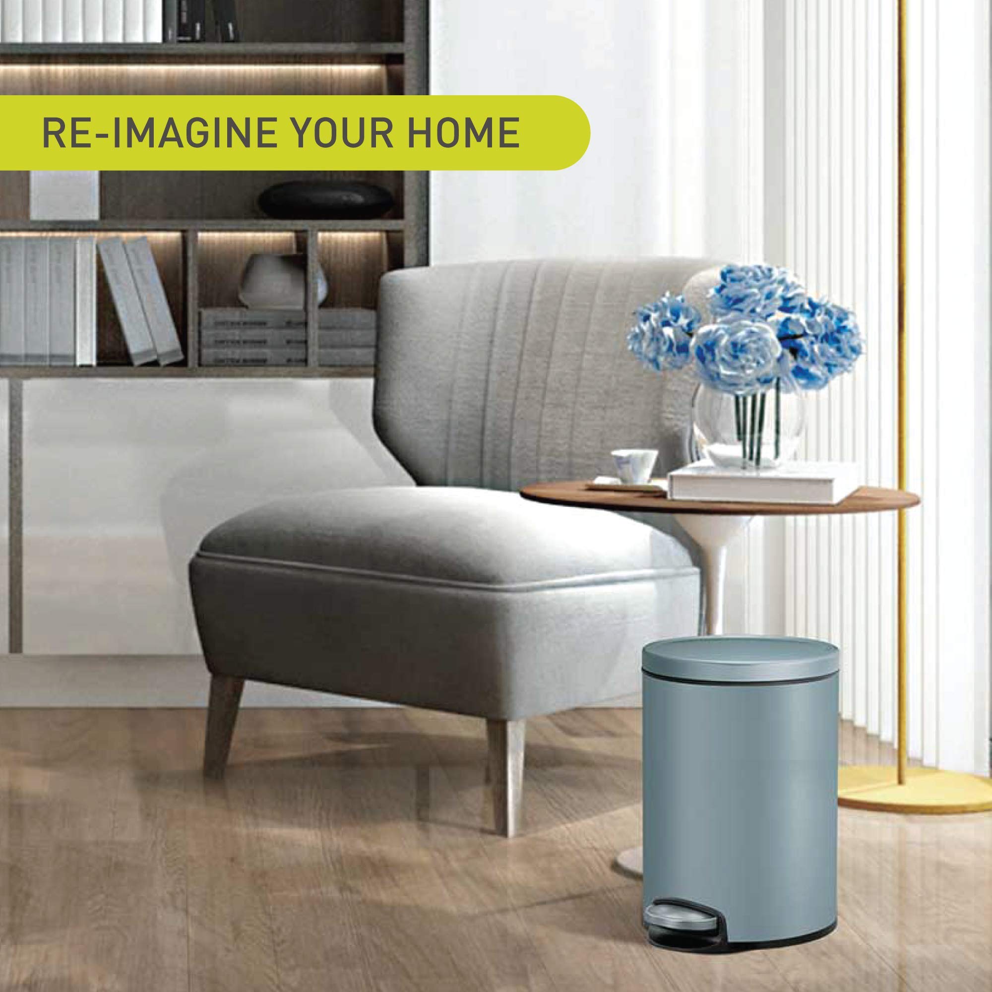 EKO Eva 5L Pedal Bathroom Bin | Soft Close Lid - Titanium Blue