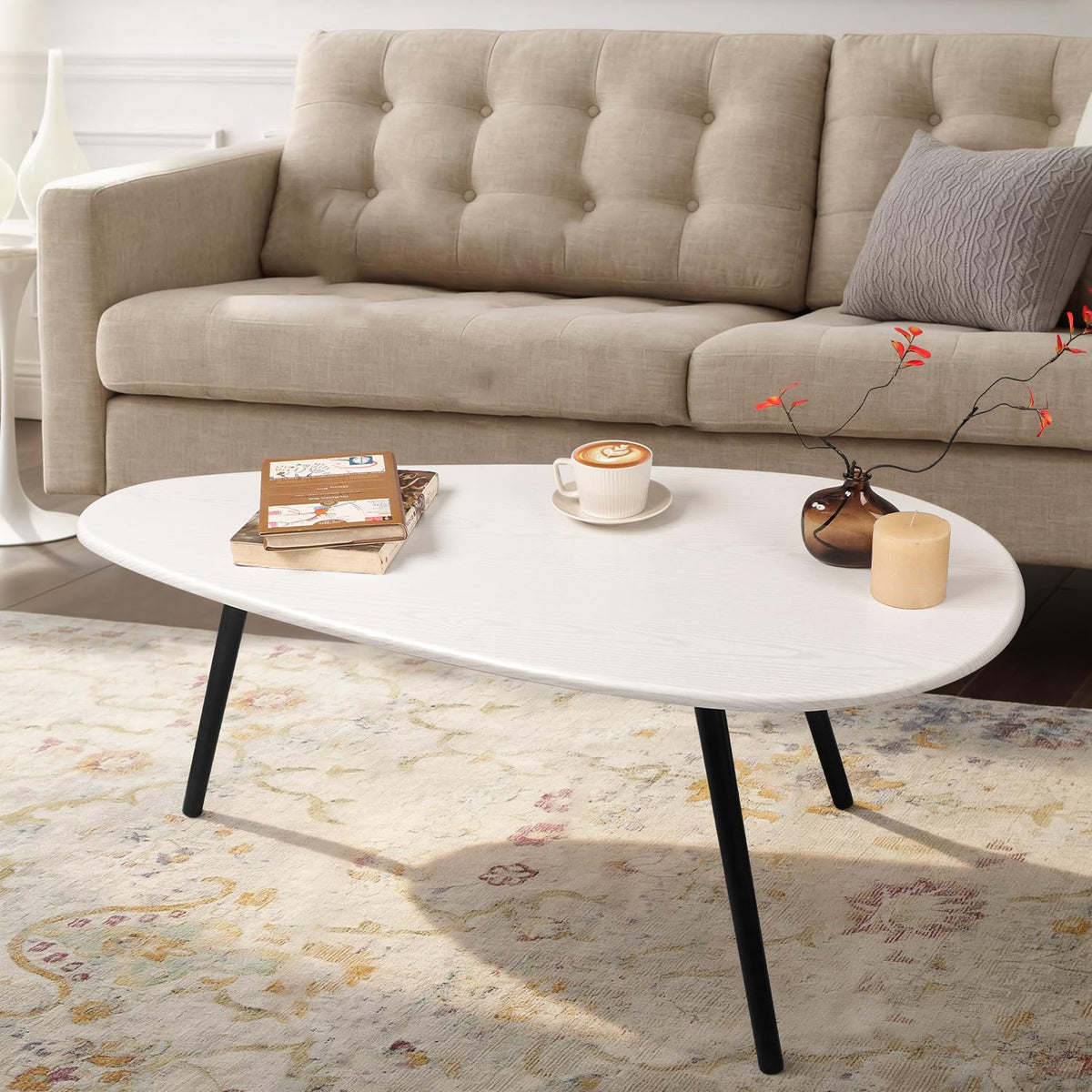 WDSHIYI Large Oval Coffee Table Espresso Wood Mid Century Modern Unique Retro Farmhouse - Contemporary Triangle Small Table for Living Room - image 5