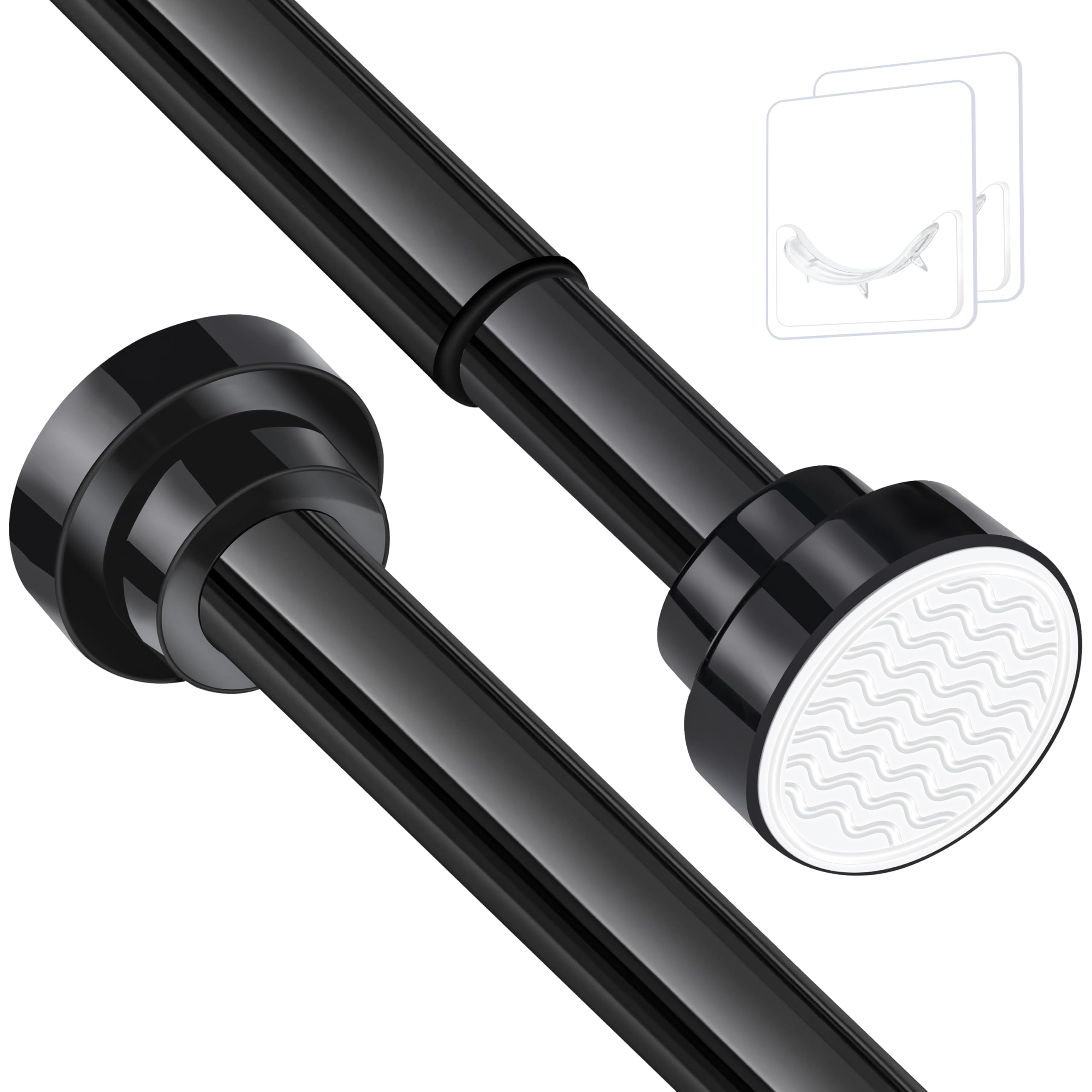 Stainless Steel Tension Shower Curtain Rod – Black (72-132cm)