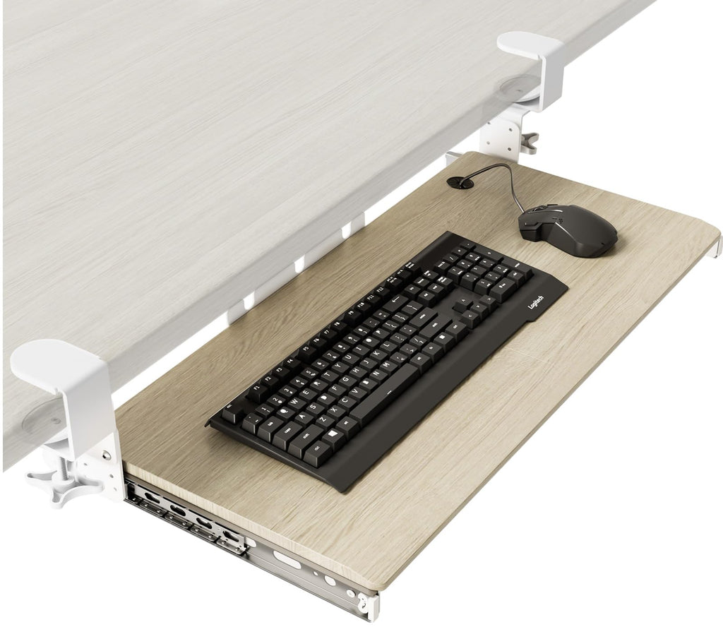 Keyboard Tray Under Desk Pull Out with Extra Sturdy C Clamp Mount System, 694 838mm Including Clamps x 300mm Slide-Out Platform Computer Drawer for - image 1