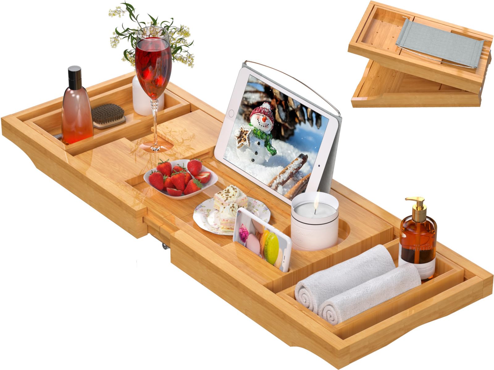 Jolof Store Bamboo Bathtub Caddy Tray – Foldable & Adjustable Design