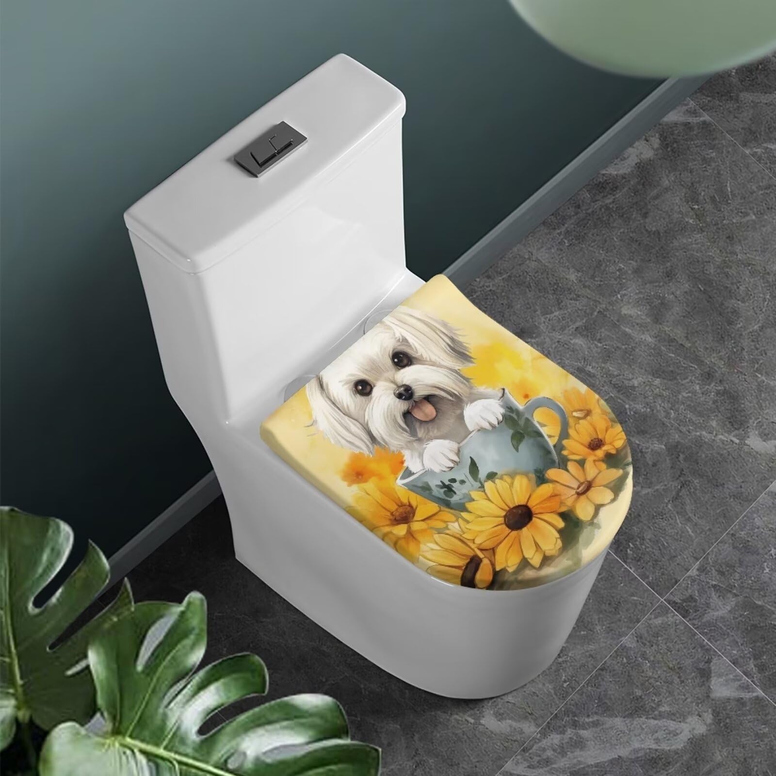 COEQINE Sunflower Dog Toilet Lid Cover | Washable Stretchy Polyester