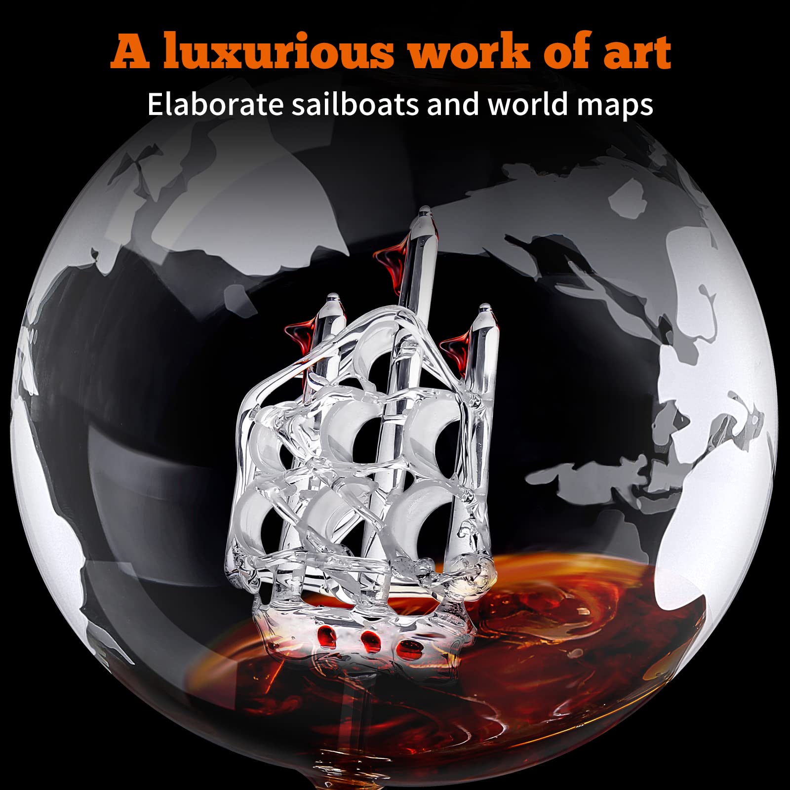 Jolof Store Globe Whiskey Decanter Set with 3 Glasses and 6 Stones