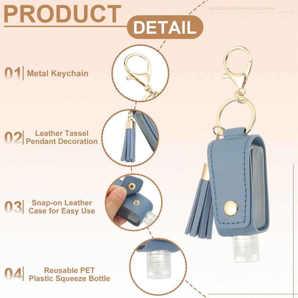 sourcing map Portable Travel Empty Bottle with Keychain, 30ml PU Leather Mini Squeeze Bottles - image 3